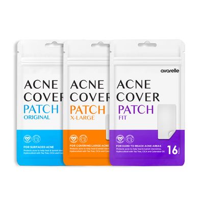 AVARELLE Pimple Patches Hydrocolloid Acne Patches, Acne Spot Treatment for Blemishes and Zit with Tea Tree Oil, Calendula Oil and Cica Oil for Face, Vegan, Cruelty Free (8 XL + Fit + 80 CT)