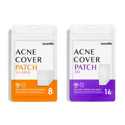 AVARELLE Pimple Patches Cluster Control Kits Hydrocolloid Acne Patches for Blemishes and Zit with Tea Tree Oil, Calendula Oil and Cica Oil for Face, Vegan, Cruelty Free Certified (8 XL + Fit)