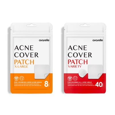 Avarelle Pimple Patches (40 Count) Hydrocolloid Acne Patches, Acne Spot Treatment for Blemishes and Zit with Tea Tree Oil, Calendula Oil and Cica Oil for Face, Vegan, Cruelty Free Cert(8 XL + Variety)