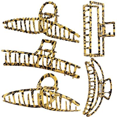 Magik 5-10 Pack Metal Jumbo Hair Claw Clip Large Strong Hold for Thick Hair Nonslip (5 Pack, Leopard)