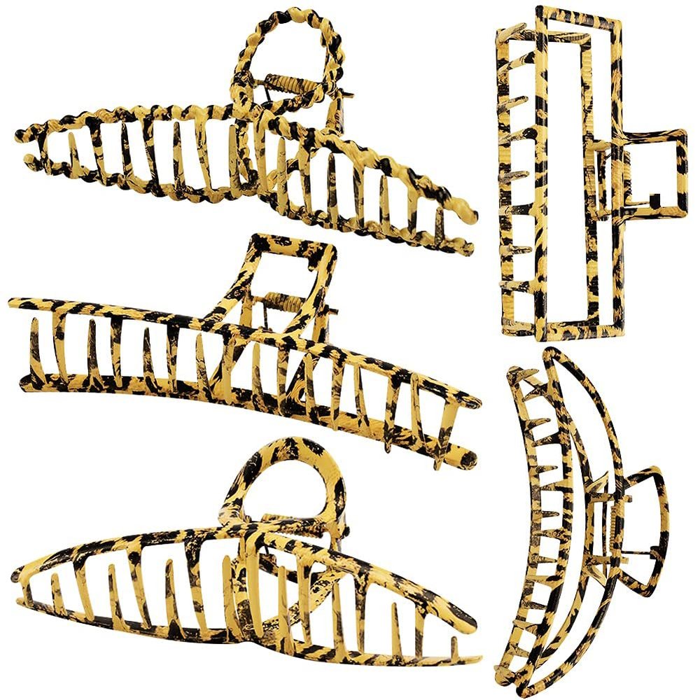 Magik 5-10 Pack Metal Jumbo Hair Claw Clip Large Strong Hold for Thick Hair Nonslip (5 Pack, Leopard)