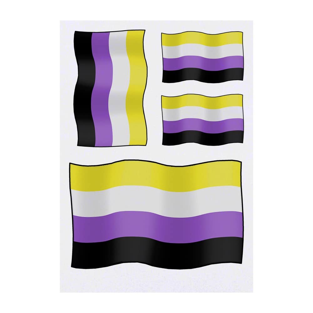 Azeeda 4 x 'Non Binary Pride Flag' Temporary Tattoos - Water Resistant, Skin-Safe, Non-Toxic Transfers, Mixed Sizes (TO00046515)