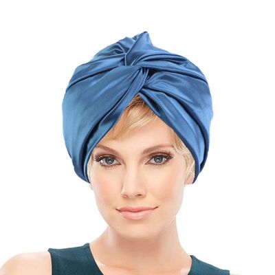 100% Silk Bonnet Sleep Cap for Women Night Bonnet for Hair Silk Night Bonnet with Elastic Cap Sleeping (Peacock Blue)