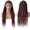 13''x6.5'' Soft Swiss Lace Front Hand Braided Wigs for African American Girls Baby Hair Front for Natural Looking Premium Quality Synthetic Hair 31'' Long Light Weight (#T1B/BUG Black Mix Red) view 1