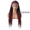 13''x6.5'' Soft Swiss Lace Front Hand Braided Wigs for African American Girls Baby Hair Front for Natural Looking Premium Quality Synthetic Hair 31'' Long Light Weight (#T1B/BUG Black Mix Red) view 2