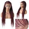13''x6.5'' Soft Swiss Lace Front Hand Braided Wigs for African American Girls Baby Hair Front for Natural Looking Premium Quality Synthetic Hair 31'' Long Light Weight (#T1B/BUG Black Mix Red) view 4