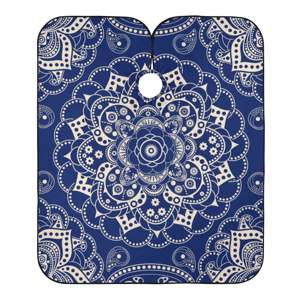 ALAZA Blue Mandala Barber Cape for Men Women, Waterproof Haircut Apron Beard Shaving Bib Hair Cutting Cloth 55 x 65 Inch
