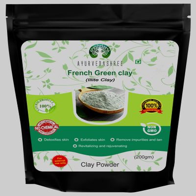 AYURVEDASHREE French Green Clay Powder 200 Gm | 100% Pure Montmorillonite Clay | Absorbs Excess Oil | Highly Recommended For Oily Skin | Deep Facial Cleanser