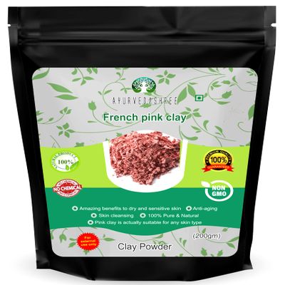 AYURVEDASHREE French Pink Clay Powder, 200 Gm, Montmorillonite Pink Clay, Mild Hydrating Clay, Suitable for Sensitive, Matured & Acne-Prone Skin, Face Mask