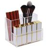 KW Collection Acrylic Makeup Organizer Cosmetic Storage Makeup Display Case Makeup Brush Holder Lipstick Dispenser Canister Bathroom Container (5.1 x 3.5 x 3.9 in, 3 Partitions, Transparent) view 1