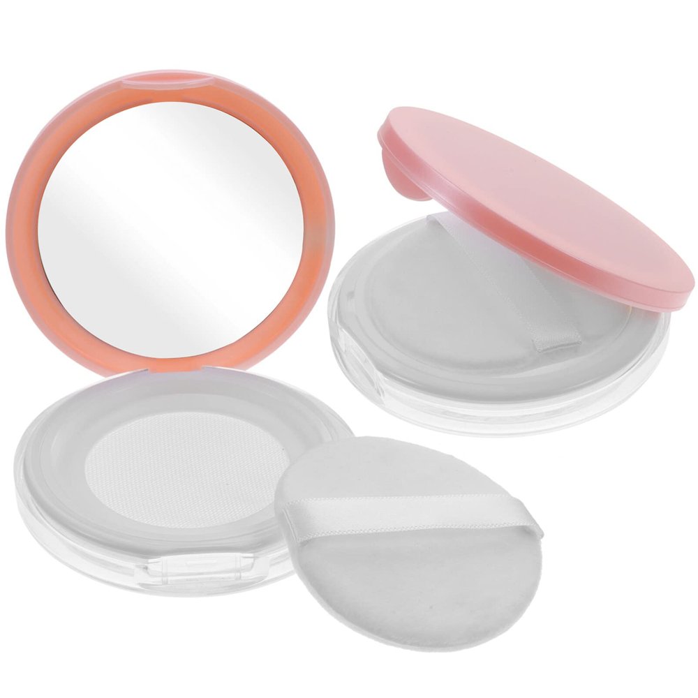 Beaupretty 2pcs Portable Loose Case Ultra Thin Makeup Compact Puff Mirror Elasticated Net Sifter