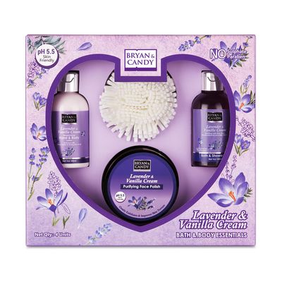 BRYAN & CANDY And Vanilla Cream Gift Set For Women And Men Combo Heart Kit, Shower Gel, Hand & Body Lotion, Body Polish, Loofah (Pack Of 3) 3 Count(Pack Of 1) Lavender