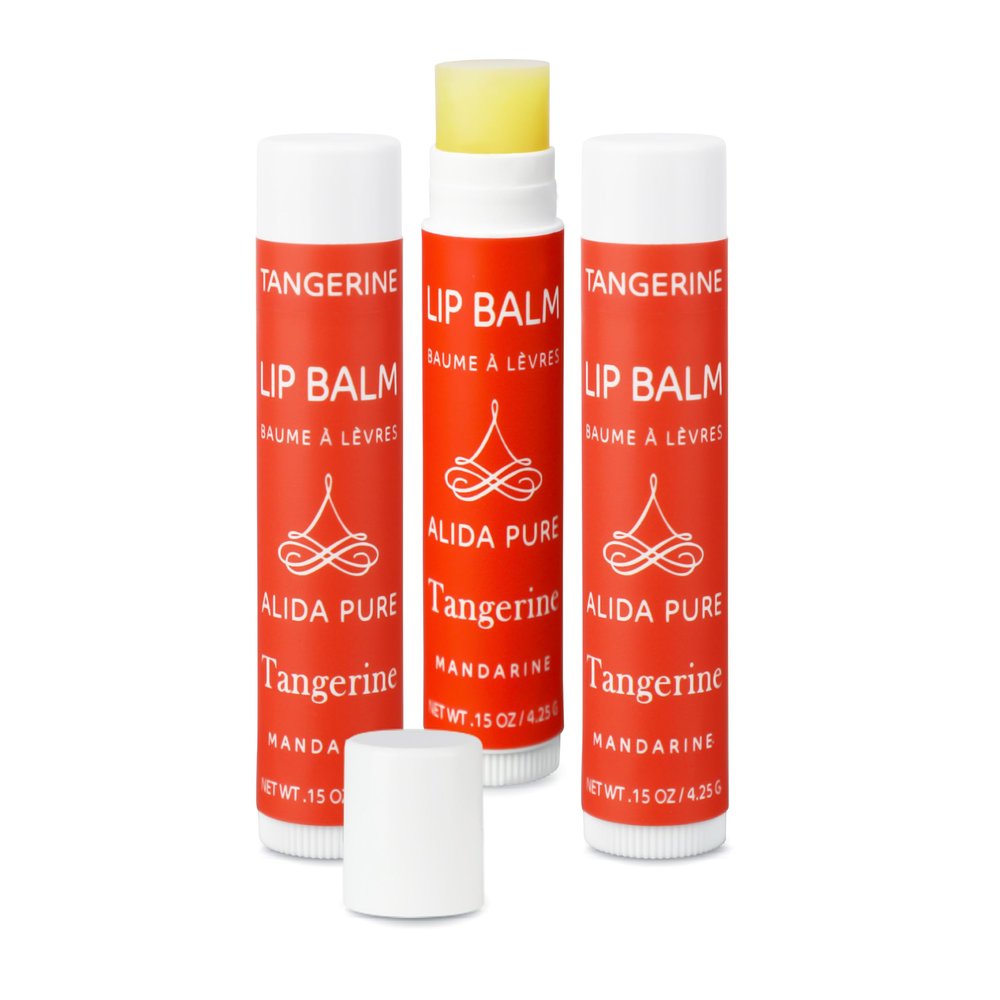 ALIDA PURE Tangerine Lip Balm, Vegan Set, Beeswax Free, with Organic Jojoba and Avocado Oil, Candelilla Wax, and Vitamin E, Natural Moisturizer For Dry, Chapped, or Cracked Lips, 3 Tube Set