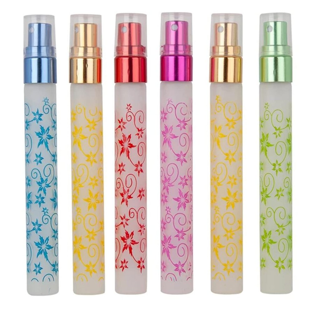 10ML Glass Perfume Bottles Empty Spray Perfume Bottles Round Refillable Portable Flower Printed Perfume Atomizer Vials Cosmetic Containers for Perfume Essential Oils Liquids,6 Colors