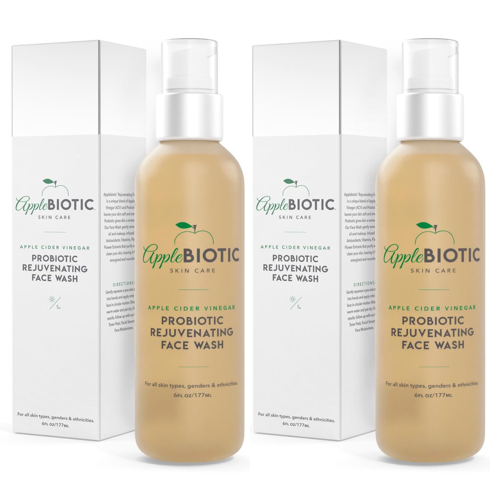 Apple Cider Vinegar Natural Face Wash 2 PK: Exfoliating Gel Foaming Facial Cleanser For Men, Women, Teens and All Skin Types. Cleanses Oily Skin, Calms Acne Breakouts and Removes Makeup, 6oz