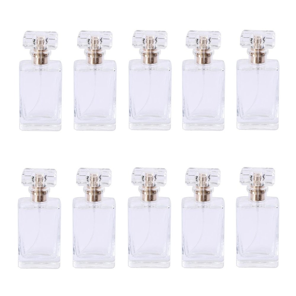 30ML Glass Perfume Bottles Empty Spray Perfume Bottles Square Refillable Portable Empty Refillable Perfume Atomizer Vials Reusable Cosmetic Containers for Perfume Essential Oils Liquids,10 Pack (Clear)