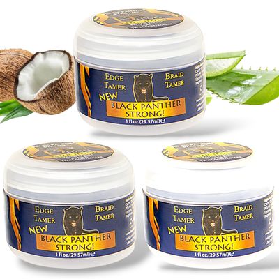 Black Panther Edge Control (3 Pc Pack) Strong Edge Control For Natural & Relaxed Hair, Enriched With Multi Vitamins, Non-Greasy, Non-Flaking, Supports Edge Growth, (Plus Free Edge Brush)