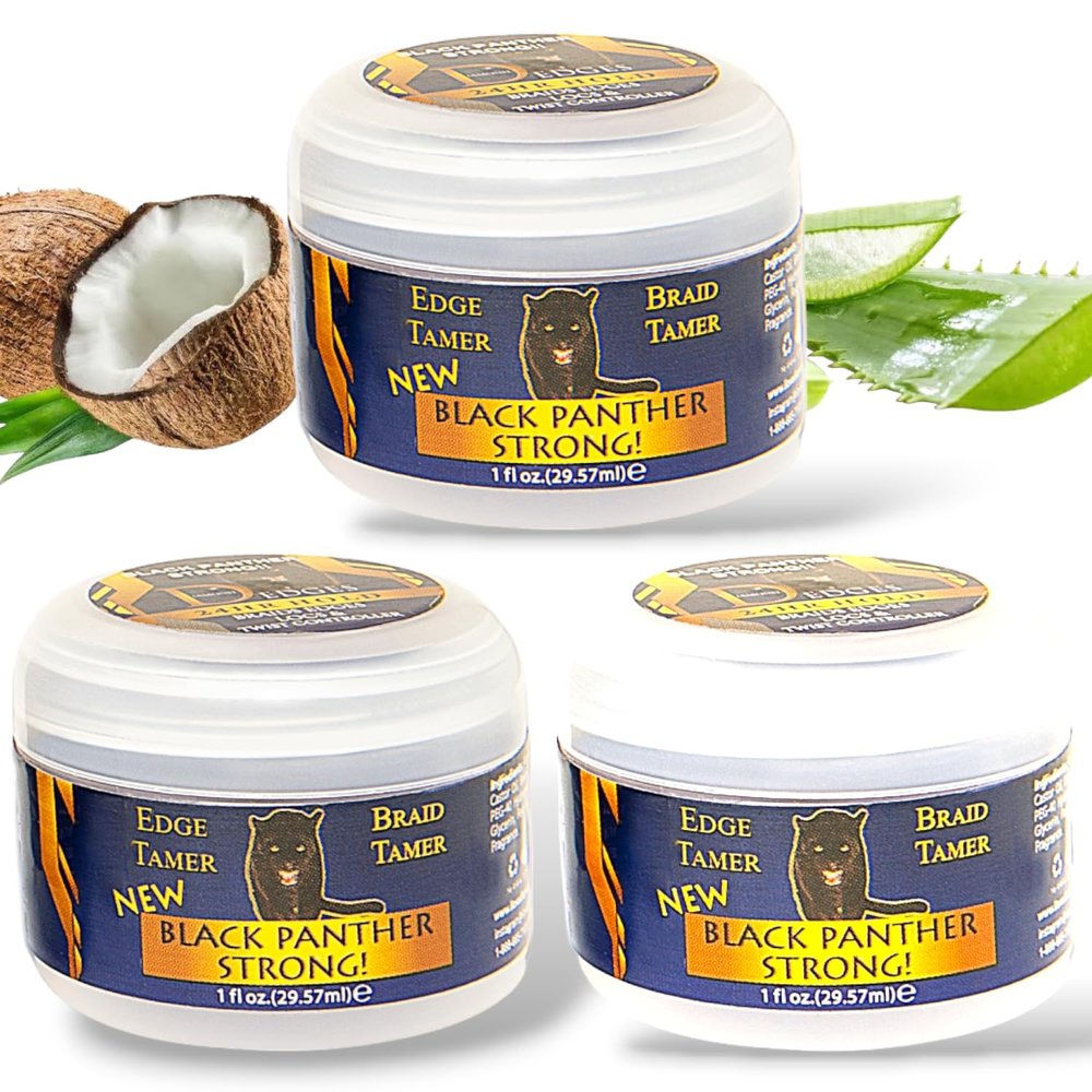 Black Panther Edge Control (3 Pc Pack) Strong Edge Control For Natural & Relaxed Hair, Enriched With Multi Vitamins, Non-Greasy, Non-Flaking, Supports Edge Growth, (Plus Free Edge Brush)