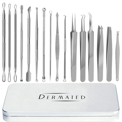 16 Pcs Blackhead Remover Tools Surgical Stainless Steel 410 | Pimple Popper Tool Kit | Stainless Steel Professional Pimple Extractor Tool Kit for Blackheads, Comdone, Acne, Zit, and Whiteheads