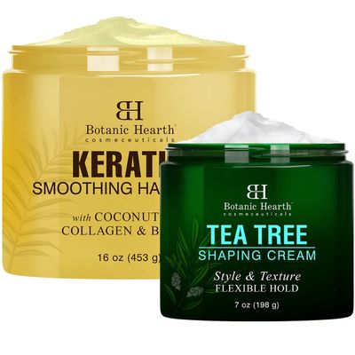 Botanic Hearth Tea Tree Hair Shaping Cream (7 oz) and Keratin Hair Mask (16 oz) Bundle