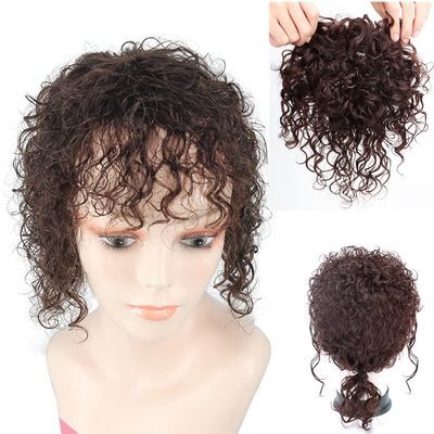 10IN Curly Human Hair Toppers for Women,16*18 Large Silk Base Simulation Head Spin Hair Piece Clip on Toupee Breathable Adding Extra Hair Volume for Thinning Hair Loss Hair (10inches, OFF BLACK)