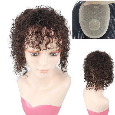 12in Curly Human Hair Toppers for Women,16*18 Large Silk Base Simulation Head Spin Hair Piece Clip on Toupee Breathable Adding Extra Hair Volume for Thinning Hair Loss Hair