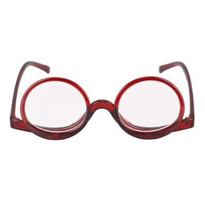 Aisi Magnifying Makeup Glasses Eye Make Up Spectacles Flip Down Lens Folding Cosmetic Glasses for Women (Double Lens + Red, 3)