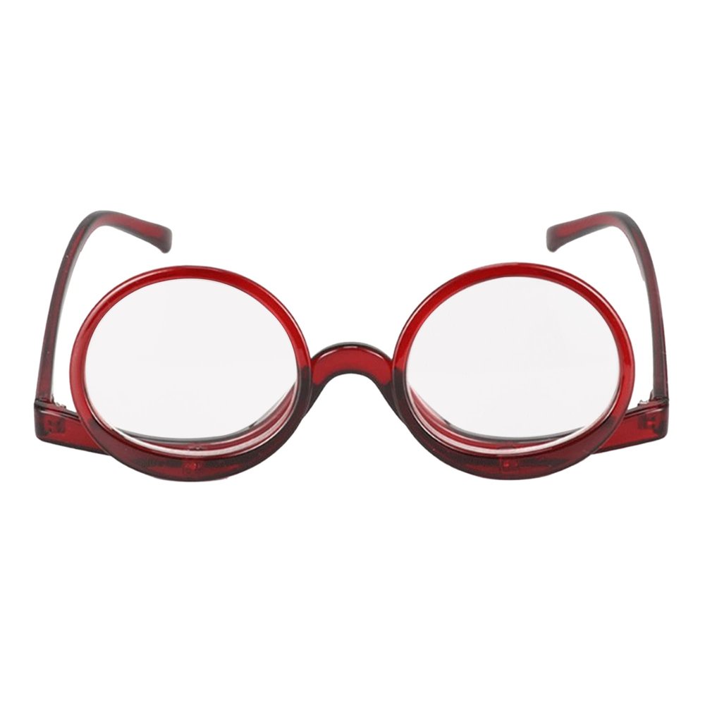 Aisi Magnifying Makeup Glasses Eye Make Up Spectacles Flip Down Lens Folding Cosmetic Glasses for Women (Double Lens + Red, 2)