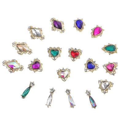 Beaupretty 54pcs Nail Art Supplies Unique Alloy and Glass Flat Bottom Drills for Manicure Decoration for Natural and Artificial Nails Elegant Design Accessories