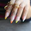 MqpQ French Rainbow False Nails Stiletto Gel Handmade Diamonds Art Fluorescence Nude Neon Long Fake Nails Side Colorful Box Gift view 1