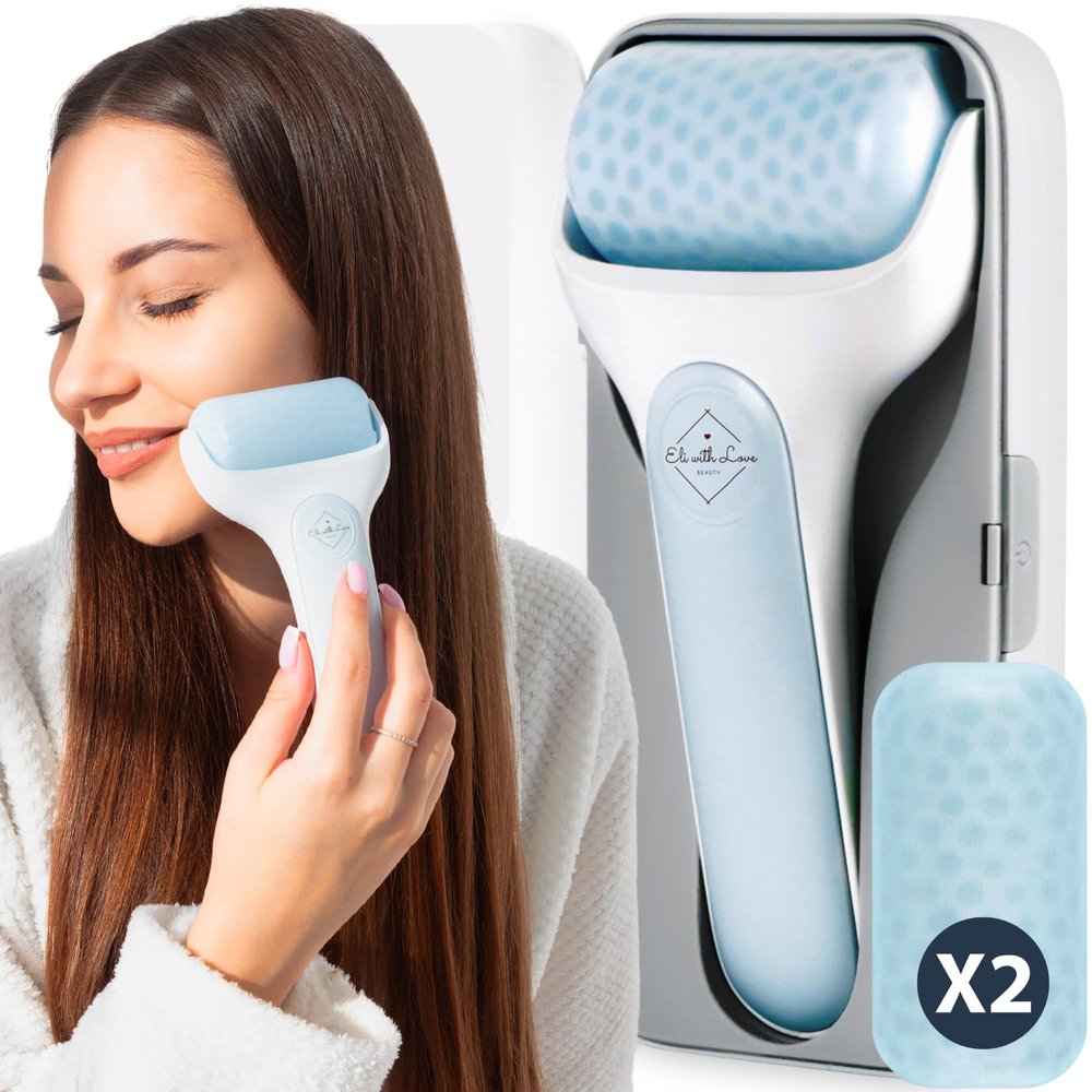 Eli with Love Ice Roller for Face Premium Facial Ice Roller with Carry Case and 2X Rollers for Long Lasting Cold - Eye Roller for Puffy Eyes & Cold Massage for Migraines