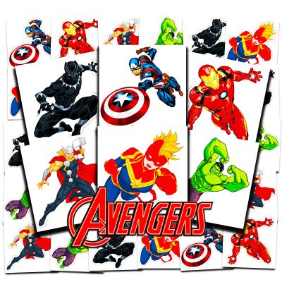 Marvel Avengers Tattoos Party Favors Bundle ~ 72 Perforated Individual 2" x 2" Temporary Tattoos for Kids Boys Girls (Avengers Party Supplies)