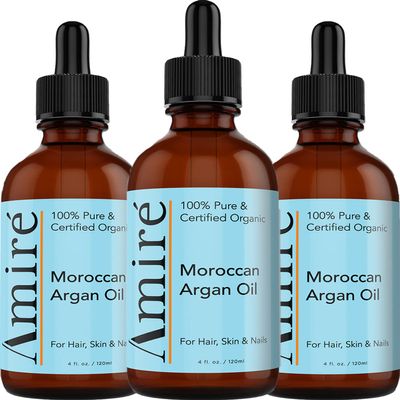 Amire 3 Pack of USDA Certified Organic Argan Oil 4oz, Triple Extra Virgin Grade Moroccan Argan Oil for Skin, Face, & Nails. Moisturizer. Scalp Treatment Hair Oil for Dry, Damaged, Brittle Hair.