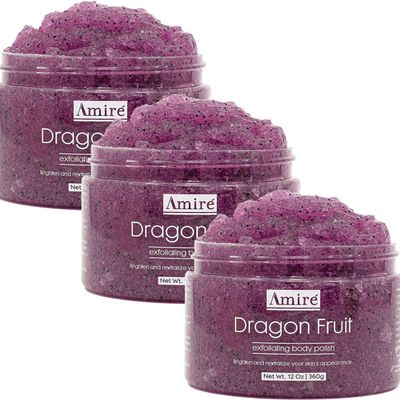 3 Pack of Amire Dragon Fruit Jelly Exfoliating Body Scrub Polish, Exfoliate Dry, Dehydrated, and Dead Skin, Improve Body Skin Texture and Brighten Appearance, Pitaya Scrubs