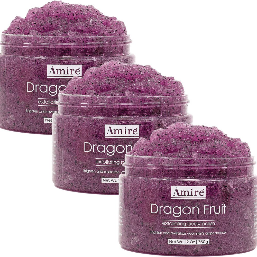 3 Pack of Amire Dragon Fruit Jelly Exfoliating Body Scrub Polish, Exfoliate Dry, Dehydrated, and Dead Skin, Improve Body Skin Texture and Brighten Appearance, Pitaya Scrubs