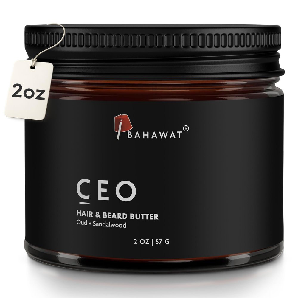BAHAWAT Hair & Beard Butter for Men Leave-in Conditioner - Oud & Sandalwood scent - Strengthen & Soften Made in USA -Organic Natural Ingredients | The Best Beard Butter - 2 oz.
