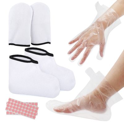 Paraffin Wax Bath Liners for Hand & Foot, Segbeauty Paraffin Heated SPA Mittens Foot Liners with Padded Terry Cloth, 200pcs Plastic Paraffin Baths Socks and Gloves for Thermal Home DIY SPA