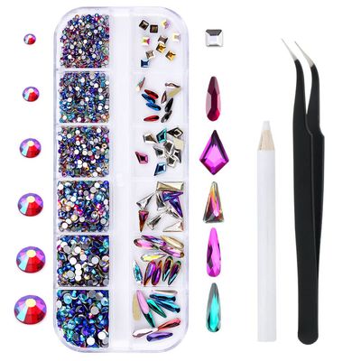 1788 Pcs Multi-color Flatback Rhinestones Set for Nail, Art, Crafts, Makeup, Tumblers Glitter Round with Tweezers and Picking Pen