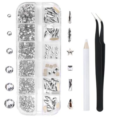 1788 Pcs White Flatback Rhinestones Set for Nail, Art, Crafts, Makeup, Tumblers Glitter Round with Tweezers and Picking Pen