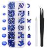 1788 Pcs Blue Flatback Rhinestones Set for Nail, Art, Crafts, Makeup, Tumblers Glitter Round with Tweezers and Picking Pen view 1