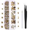 1788 Pcs Gold Flatback Rhinestones Set for Nail, Art, Crafts, Makeup, Tumblers Glitter Round with Tweezers and Picking Pen view 1