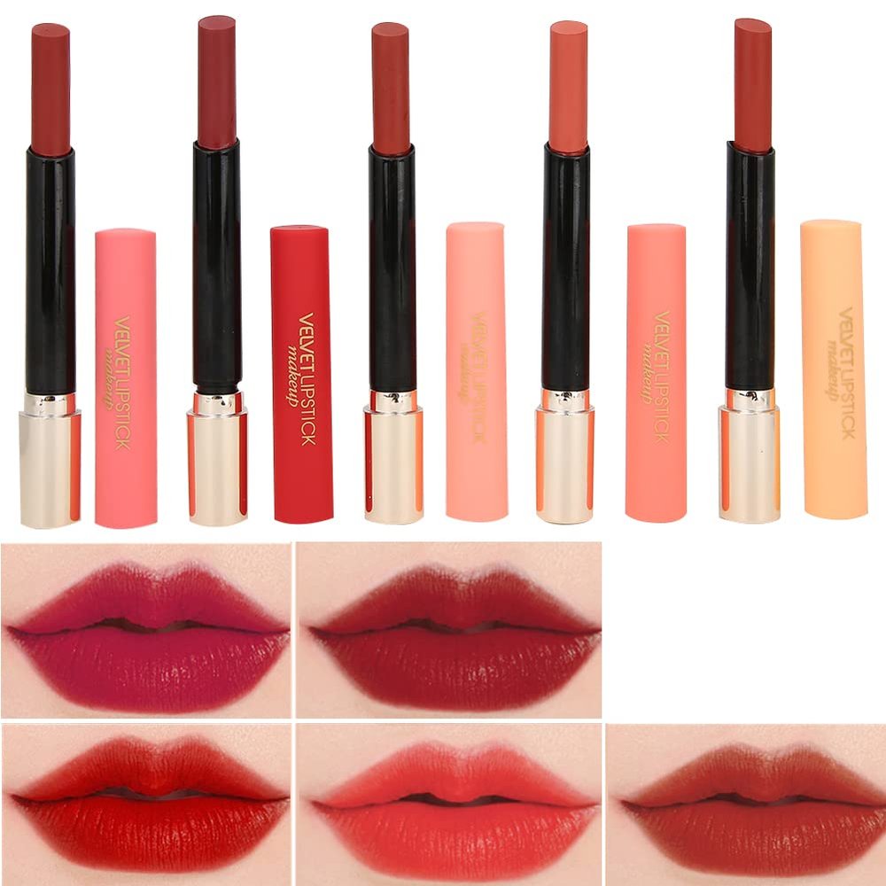5 Colors of Velvet Smooth Matte Lipstick Set, Waterproof Lip Stick Nonstick Cup Long Lasting Moisturizing Makeup Lipstick, Color Sensational Lipstick Makeup Gift Set for Girls and Women