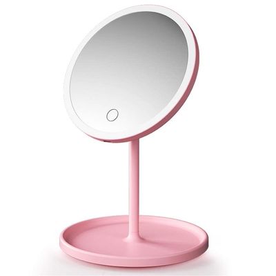 3 Modes of Light Natural Makeup Mirror White LED Backlight Movable Mirror/Base storable (Color : Pink)
