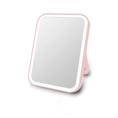 3 Colors Lights Adjustable Brightness Led Rechargeable LED Cosmetic Mirror Makeup Mirror with 27 Led Lamps Plugging and Charging (Color : Pink)