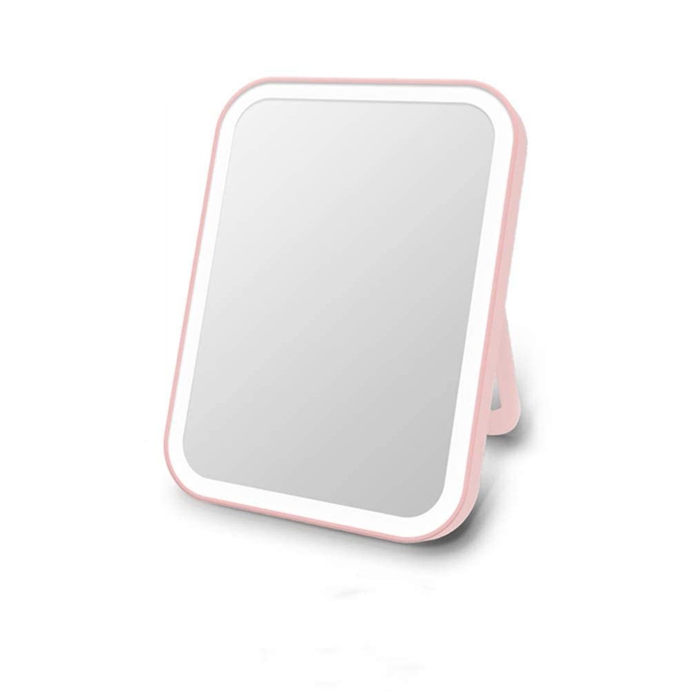 3 Colors Lights Adjustable Brightness Led Rechargeable LED Cosmetic Mirror Makeup Mirror with 27 Led Lamps Plugging and Charging (Color : Pink)