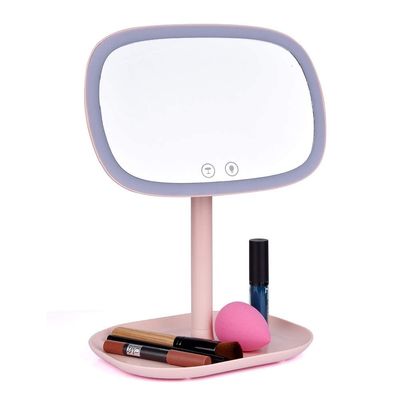 47 LED Lights 360 Rotating Desktop Mirror Touch Screen Makeup Mirror Professional Vanity Mirror Beauty Adjustable Countertop (Color : Pink)
