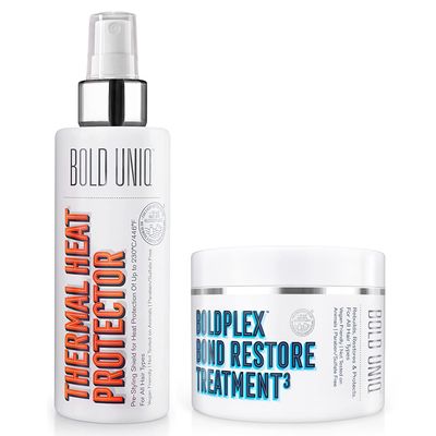 BOLD UNIQ Heat Protectant Spray & Boldplex 3 Bundle for Hair: Thermal Protector up to 450F, Bond Repair Protein Treatment Mask for Dry, Damaged Hair - Paraben & Sulfate-Free