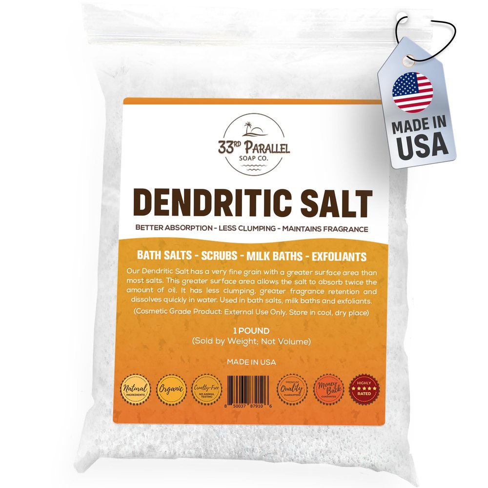 DENDRITIC Salt (1 lbs / 16 oz) Premium Fine Grain for Bath Salts, Scrubs, Exfoliants, Milk Baths & More | Sizes 1 to 5 LBS | (1 Pound)