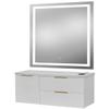 Pibbs 6002 Capri Salon Styling Station with 30" x 36" LED Mirror, White Cabinet, White Stone Top, Gold Handles, Built-in Storage & Appliance Holders, Fully Assembled - PIB-6002LED-WHT-WT-GL-LED view 1