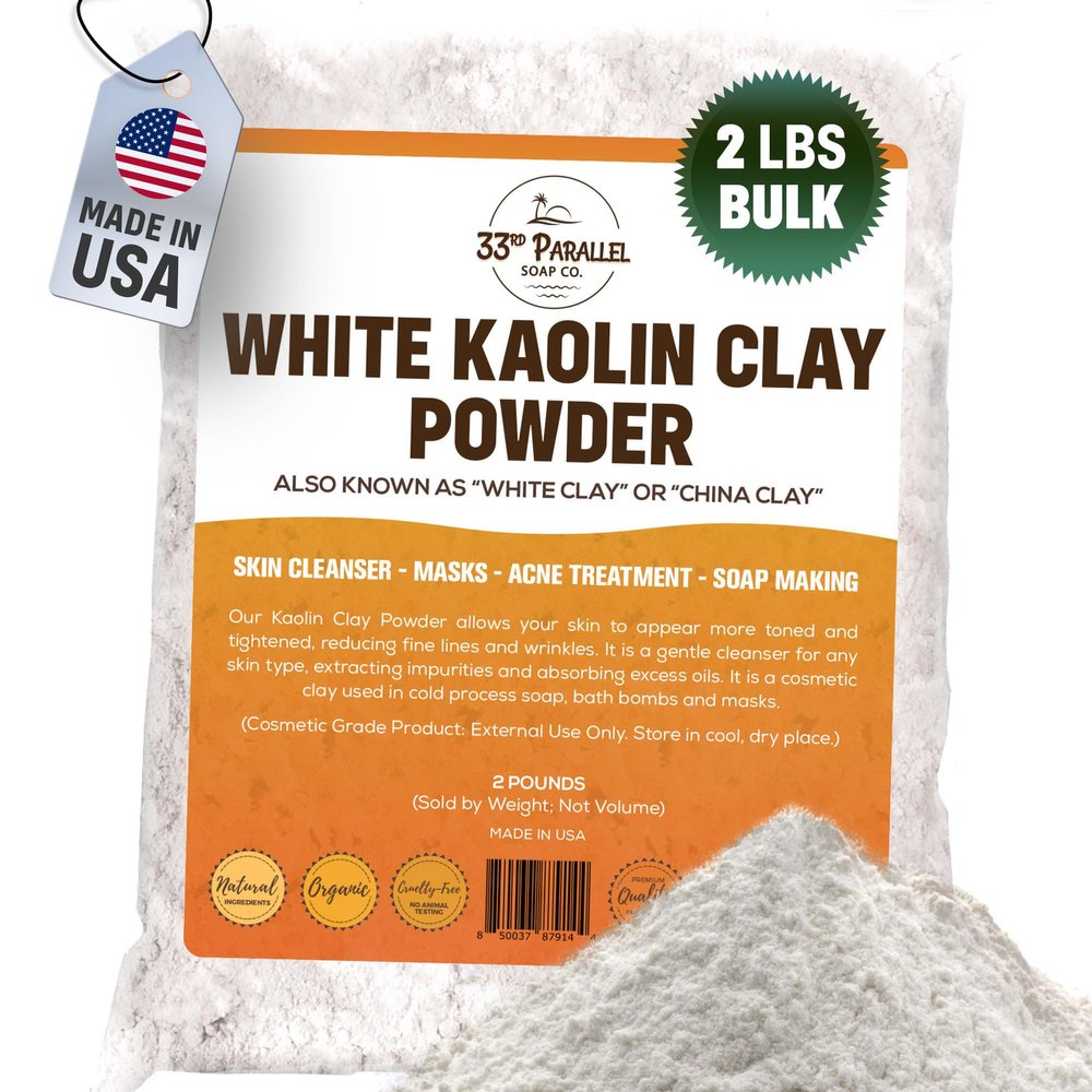 Organic White Kaolin Clay Powder (2 LBS / 32 oz) Organic 100% Natural Cosmetic Grade | Facials, Face Mask, Soap Making, Creams, Lotions, Bath Bombs | aka White Clay & China Clay Powder | 2 Pound